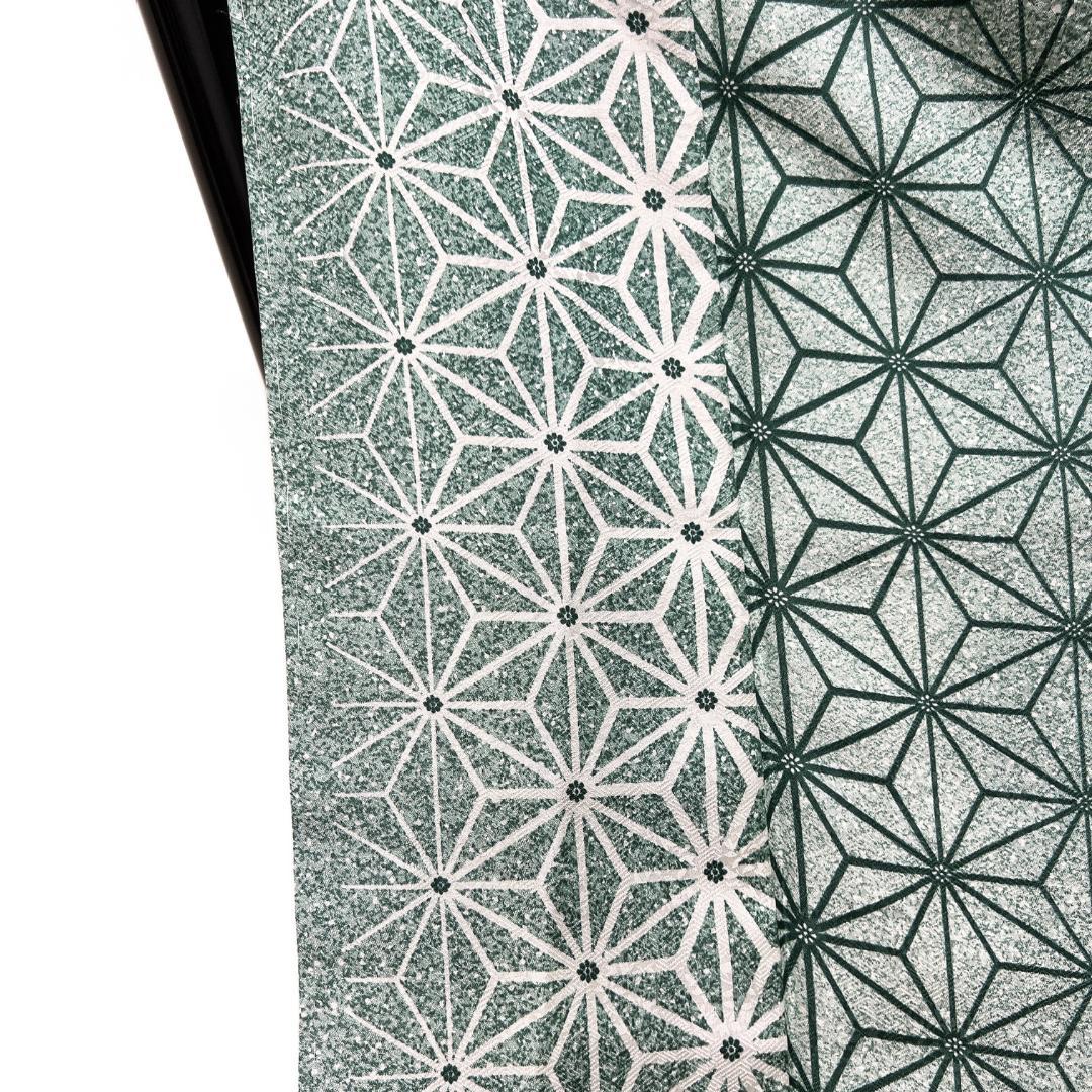 未着用　小紋　麻の葉　たたき染　縦縞　花紗綾形地紋　着物　115b d ms