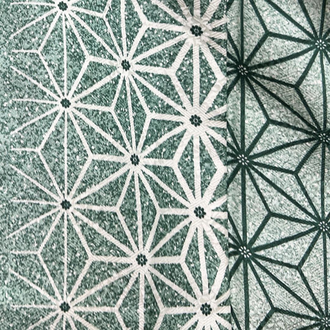 未着用　小紋　麻の葉　たたき染　縦縞　花紗綾形地紋　着物　115b d ms