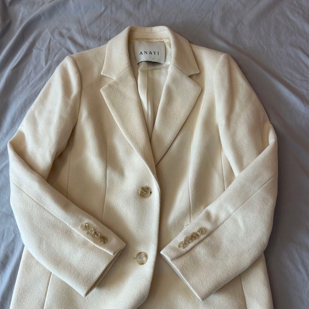 ♡ANAYI♡アナイ　メルトンチェスターコート　ロングコート　アイボリー36