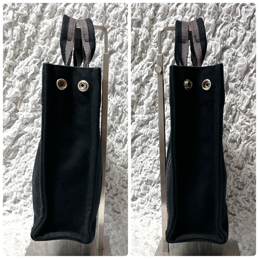 美品✨フールトゥPM エルメス　トートバッグ　キャンバス　黒　ストライプ