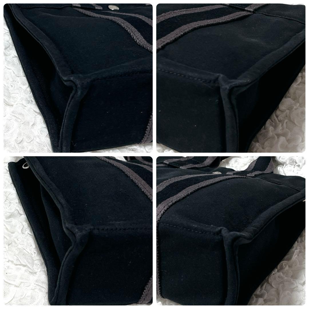 美品✨フールトゥPM エルメス　トートバッグ　キャンバス　黒　ストライプ