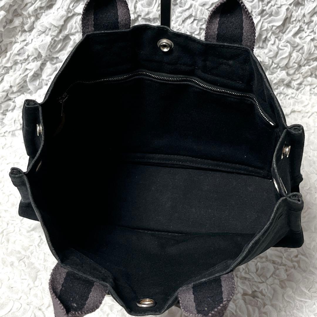 美品✨フールトゥPM エルメス　トートバッグ　キャンバス　黒　ストライプ