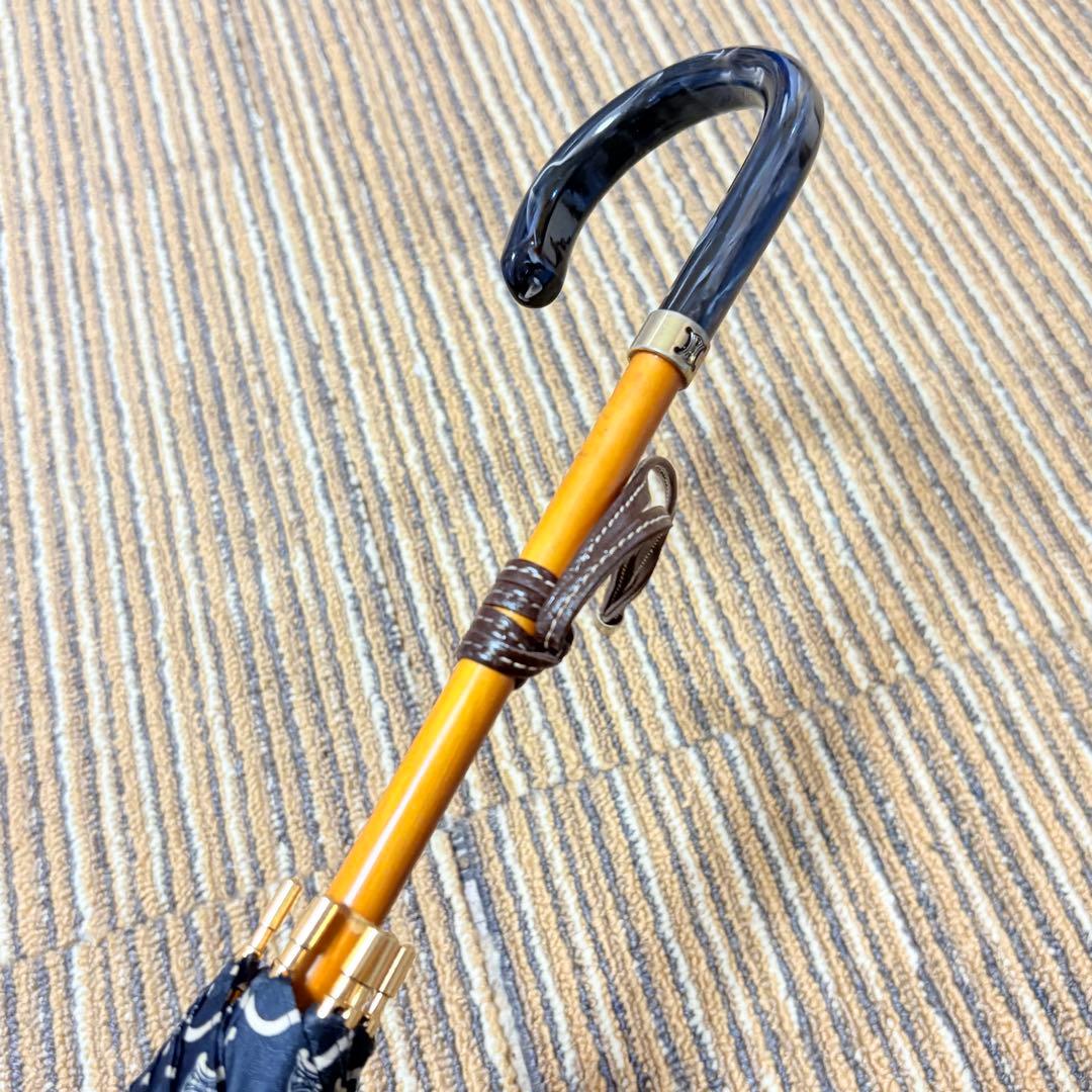 美品　CELINE セリーヌ　Cマカダム総柄シャドー　晴雨兼用長傘　ブラック