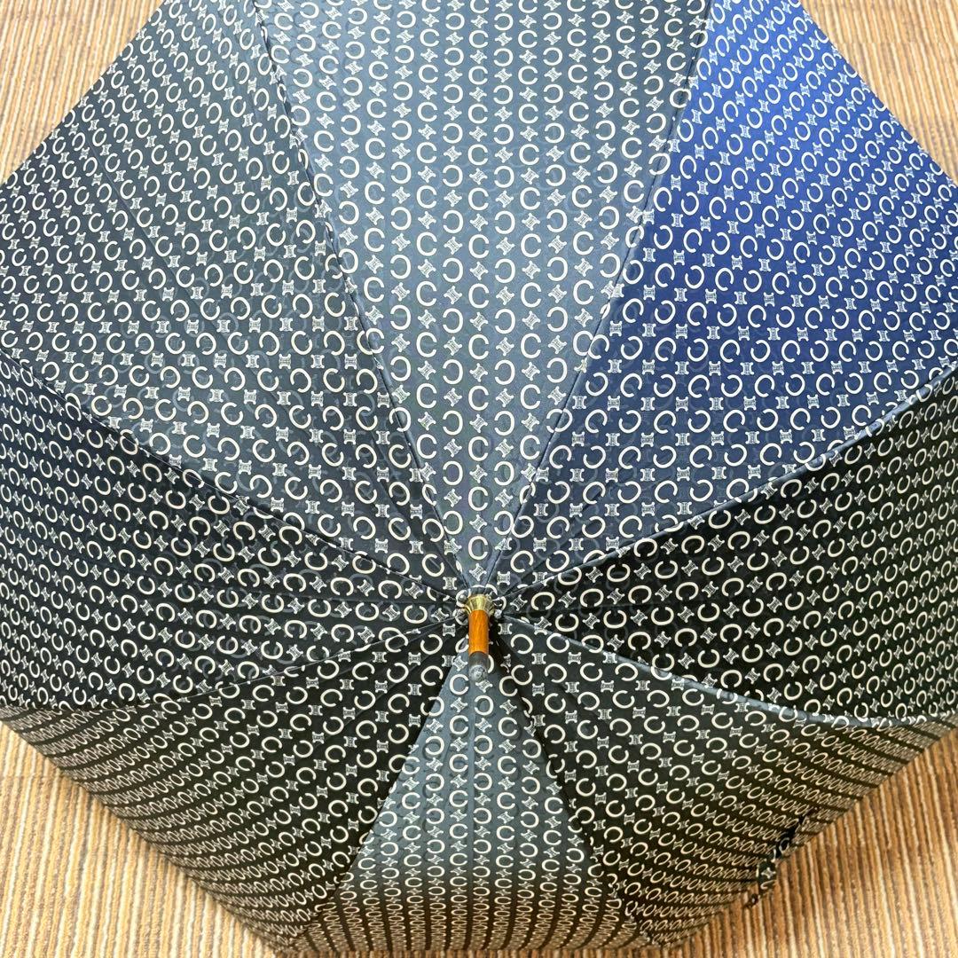 美品　CELINE セリーヌ　Cマカダム総柄シャドー　晴雨兼用長傘　ブラック
