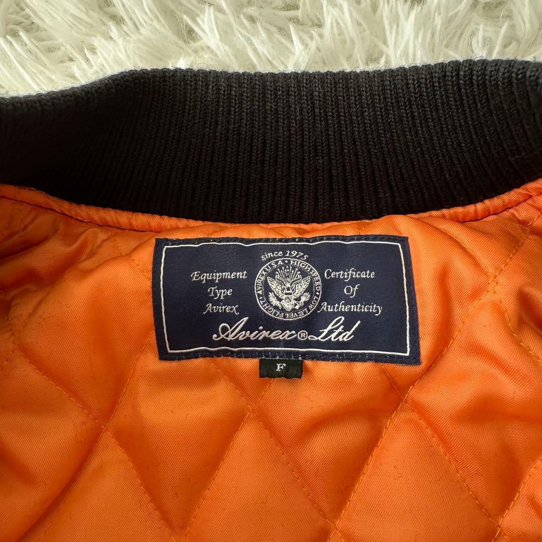 AVIREX スタジャン 袖切替 レザー ワッペン Freeサイズ 刺繍ロゴ