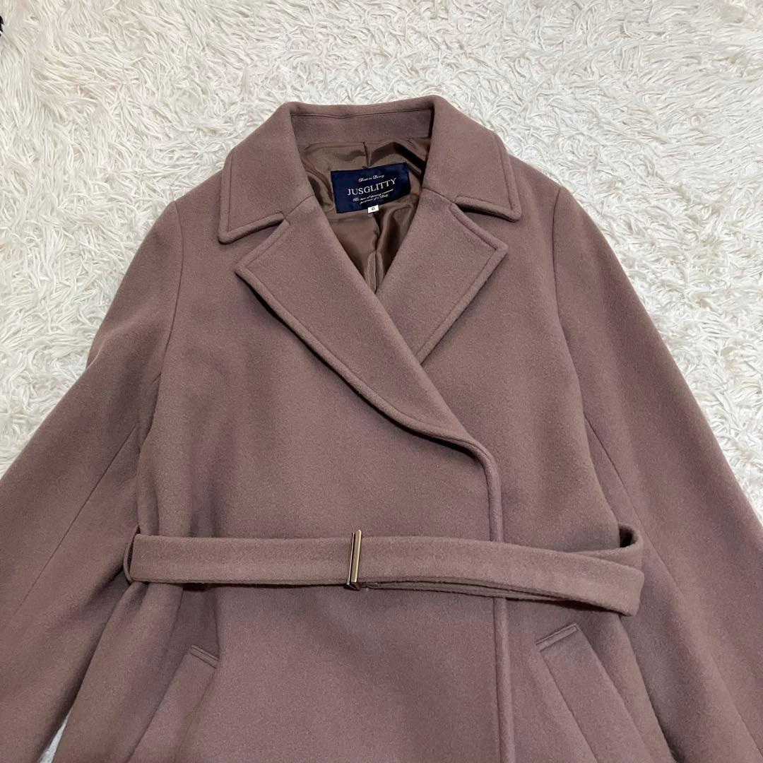 ジャスグリッティー ベルテッドロングコート ピンク アンゴラ ２
