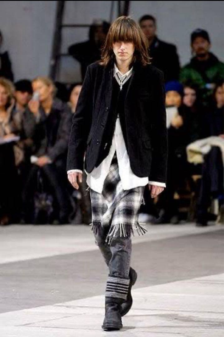 07AW NUMBER (N)INE オンブレチェック ラップスカート フリンジ