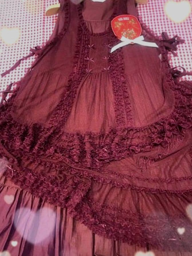 PINK HOUSE ピンクハウス ドットチュールタブリエ エプロン ボルドー