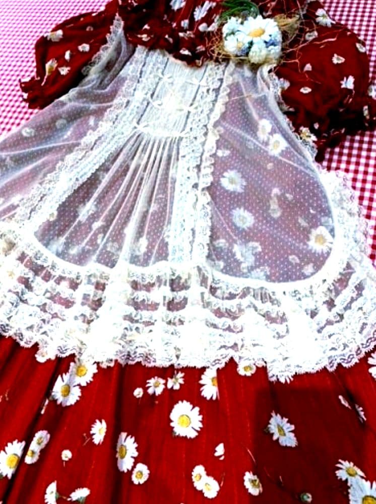 PINK HOUSE ピンクハウス ドットチュールタブリエ エプロン ボルドー