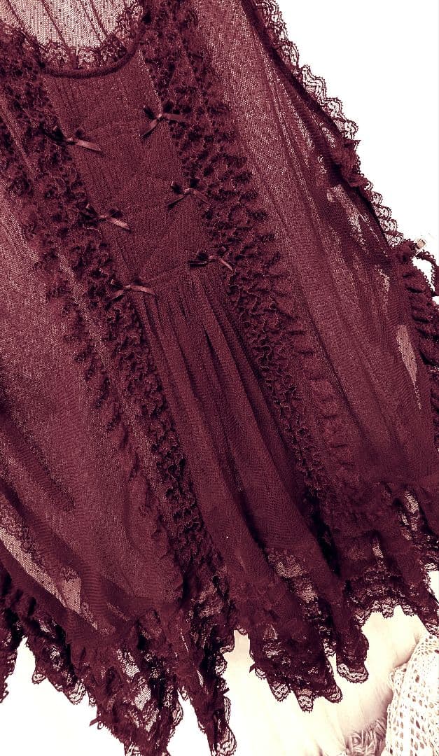 PINK HOUSE ピンクハウス ドットチュールタブリエ エプロン ボルドー