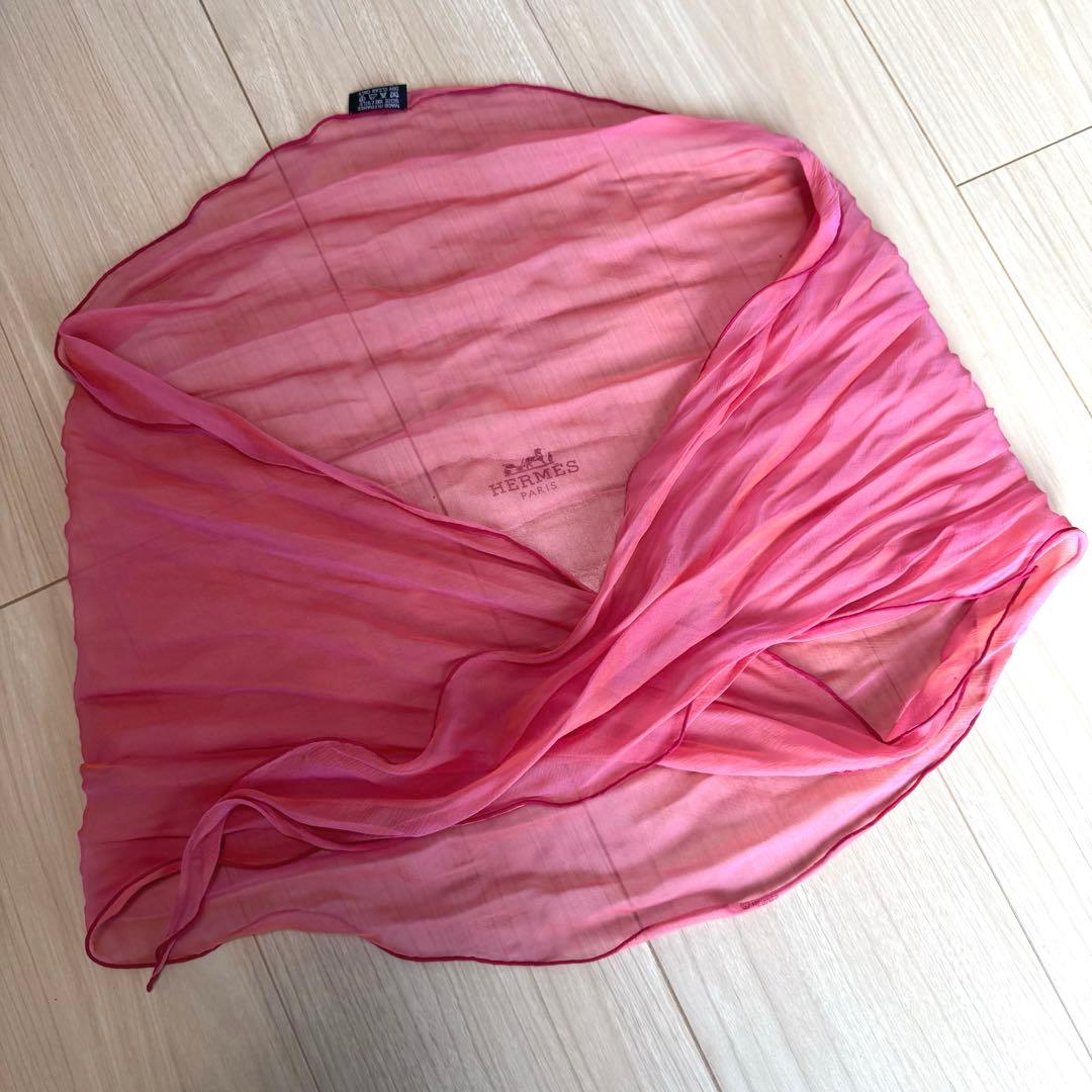 HERMES エルメス シフォンスカーフ 菱形 シルク シースルー オーガンジー