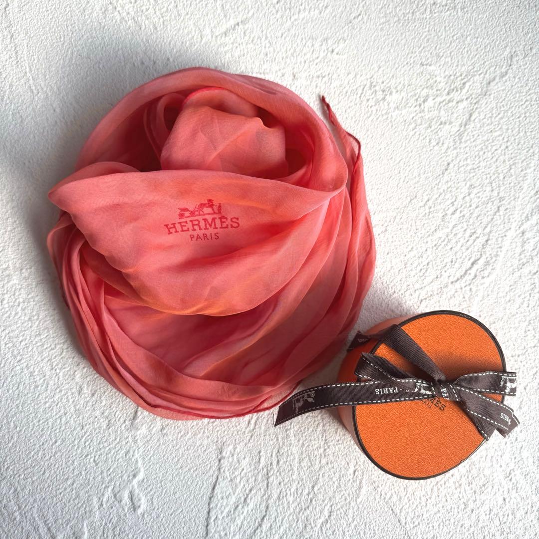 HERMES エルメス シフォンスカーフ 菱形 シルク シースルー オーガンジー