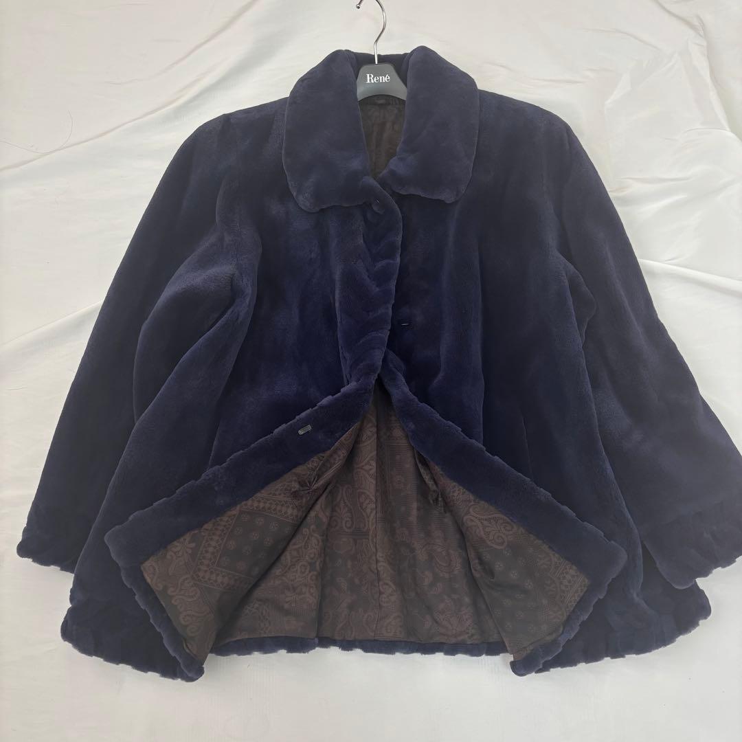 美品 サガミンク シェアードミンク 本革 コート 青