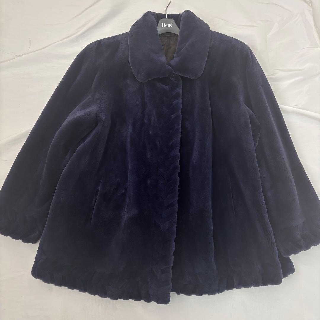 美品 サガミンク シェアードミンク 本革 コート 青