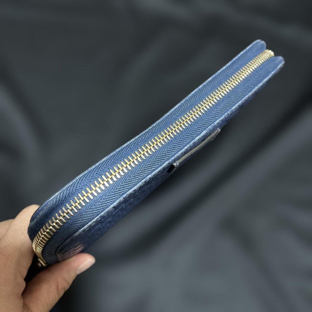 グッチ GGロゴ マイクロシマ 長財布 財布 ラウンドファスナー ブルー 青系