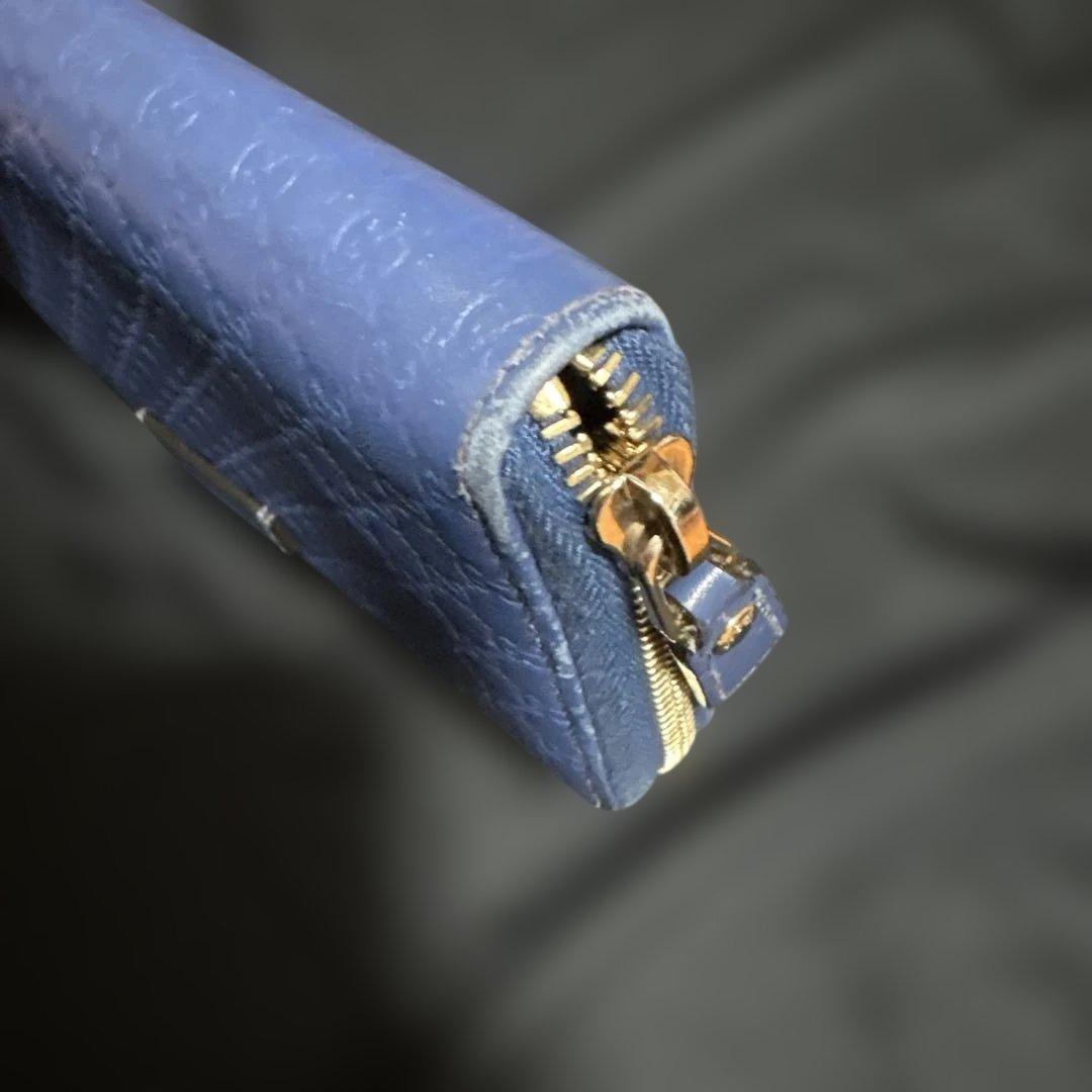 グッチ GGロゴ マイクロシマ 長財布 財布 ラウンドファスナー ブルー 青系