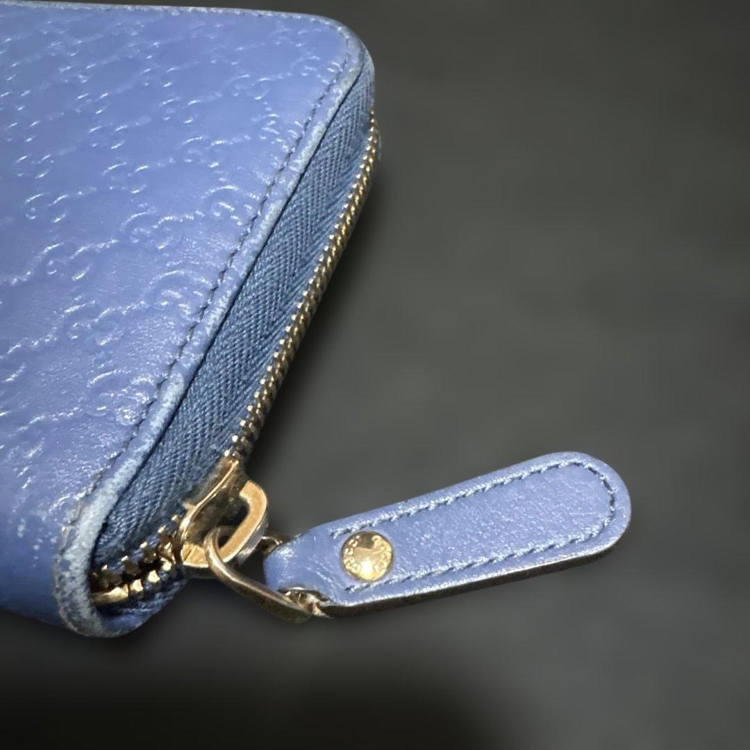 グッチ GGロゴ マイクロシマ 長財布 財布 ラウンドファスナー ブルー 青系