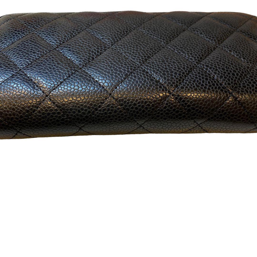 【CHANEL】長財布　マトラッセ　キャビアスキン　ラウンドファスナー