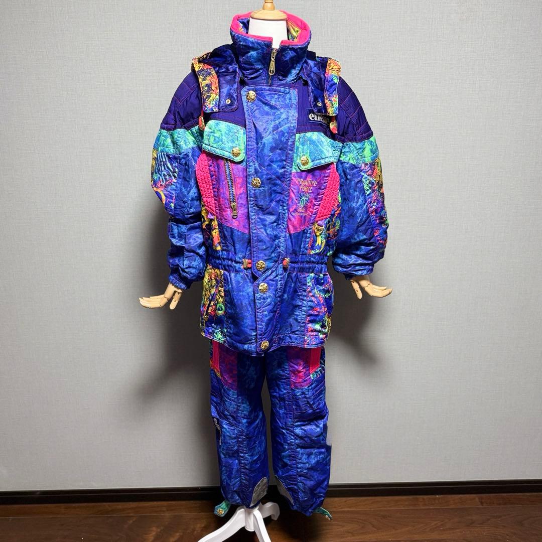 エレッセ　日本製 スキーウェア上下セット 90s レトロ 総柄 ゴールドウイン