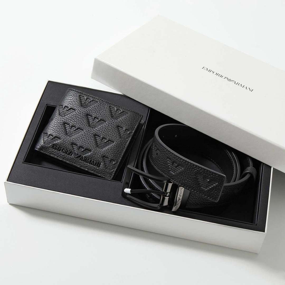 未使用 箱付 エンポリオアルマーニ イーグルロゴ 折り財布 ＆ ベルト セット