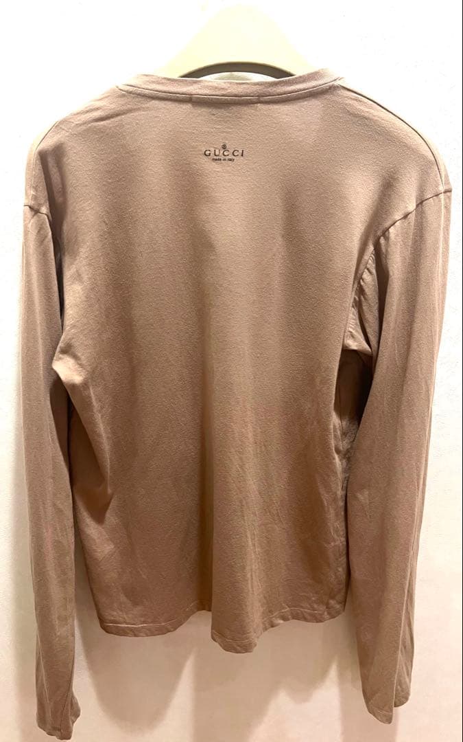 美品 グッチ 長袖 カットソー ブラウン 希少90年モデル バックロゴ入り本物
