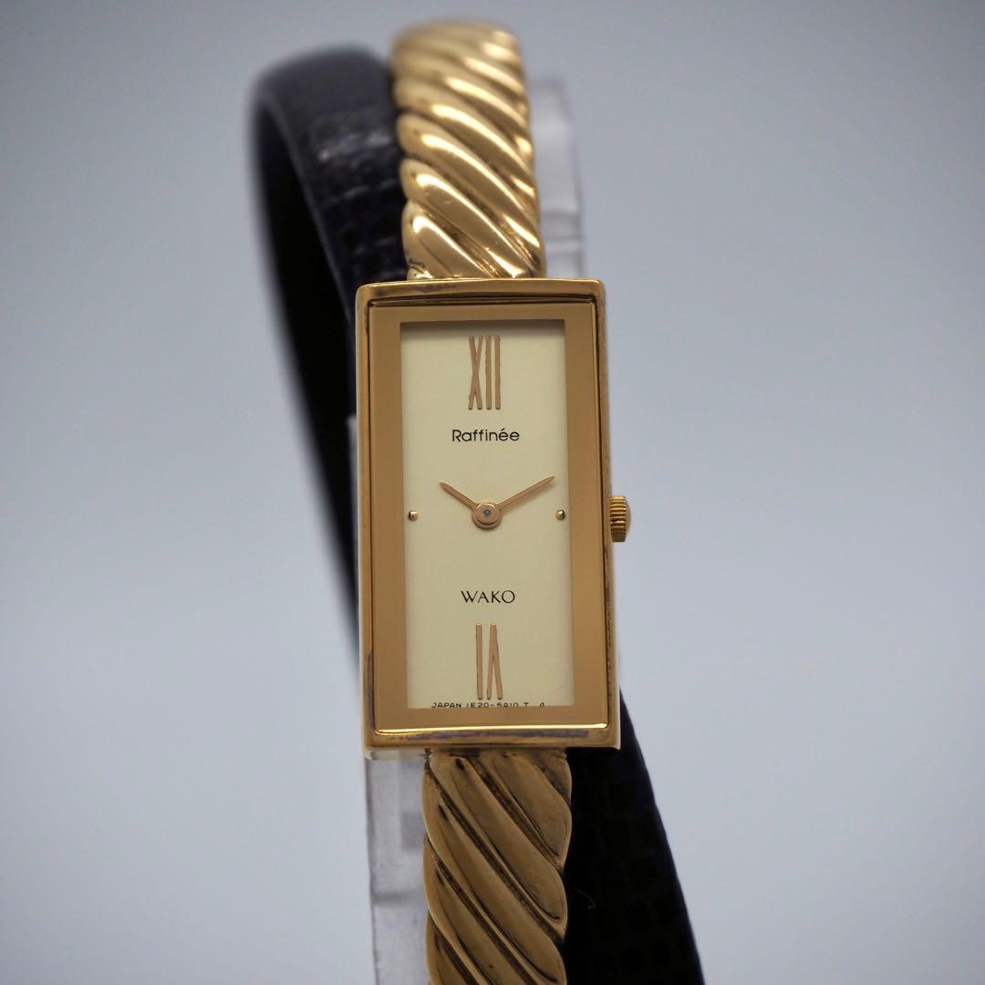72 稼働【美品】WAKO レディース 時計 ゴールド バングル　銀座和光