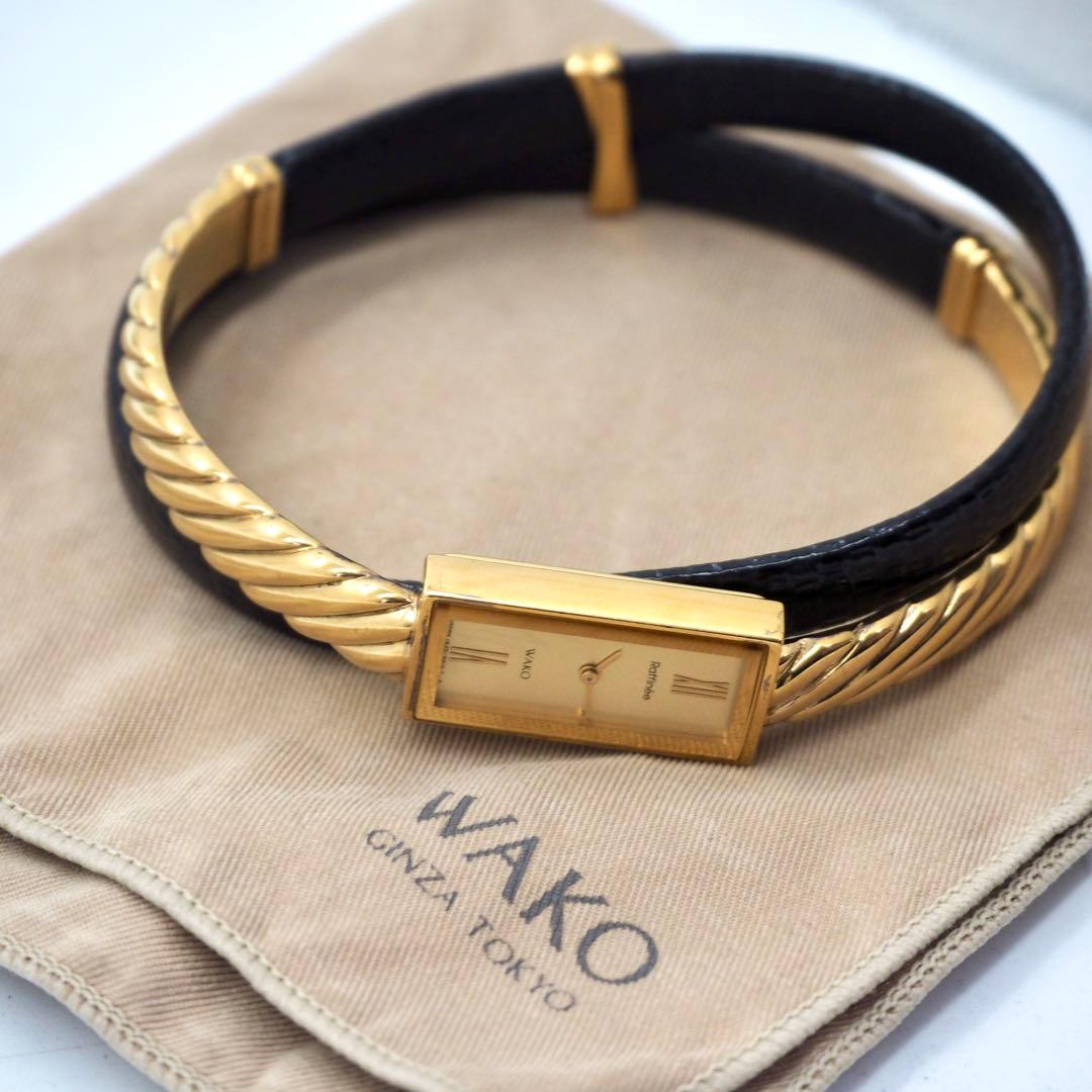 72 稼働【美品】WAKO レディース 時計 ゴールド バングル　銀座和光