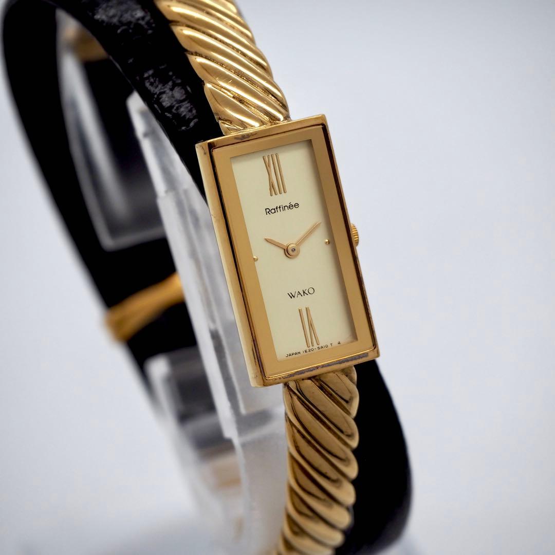 72 稼働【美品】WAKO レディース 時計 ゴールド バングル　銀座和光