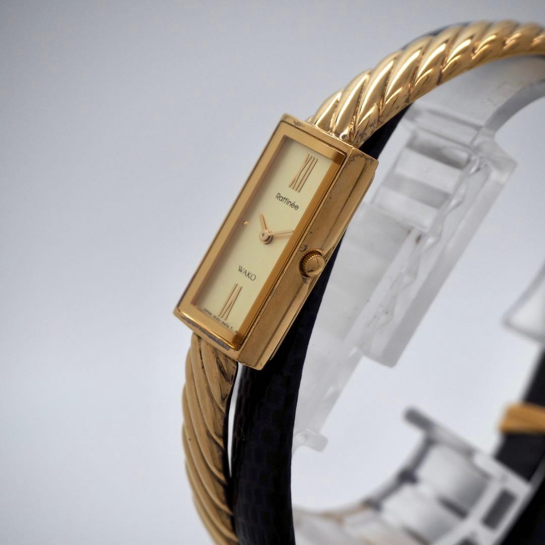 72 稼働【美品】WAKO レディース 時計 ゴールド バングル　銀座和光