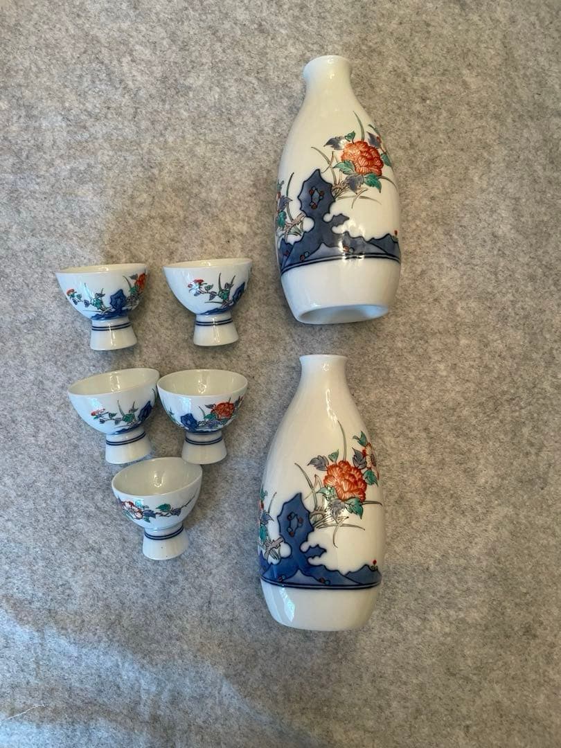 有田焼　十四代柿右衛門 錦 岩牡丹文 酒器　共箱 ぐい呑お猪口 徳利　人間国宝