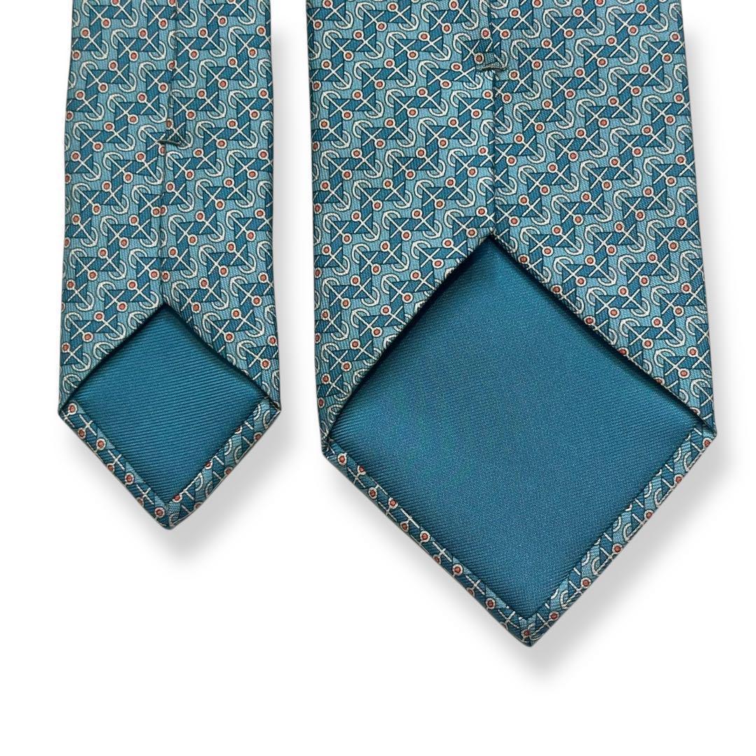 美品✨HERMES ネクタイ　エルメス　碇　マリン　春夏　ブルー　水色　海