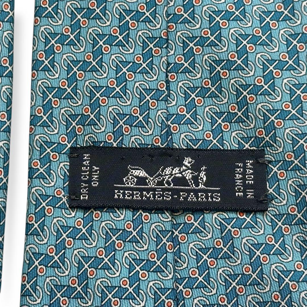 美品✨HERMES ネクタイ　エルメス　碇　マリン　春夏　ブルー　水色　海