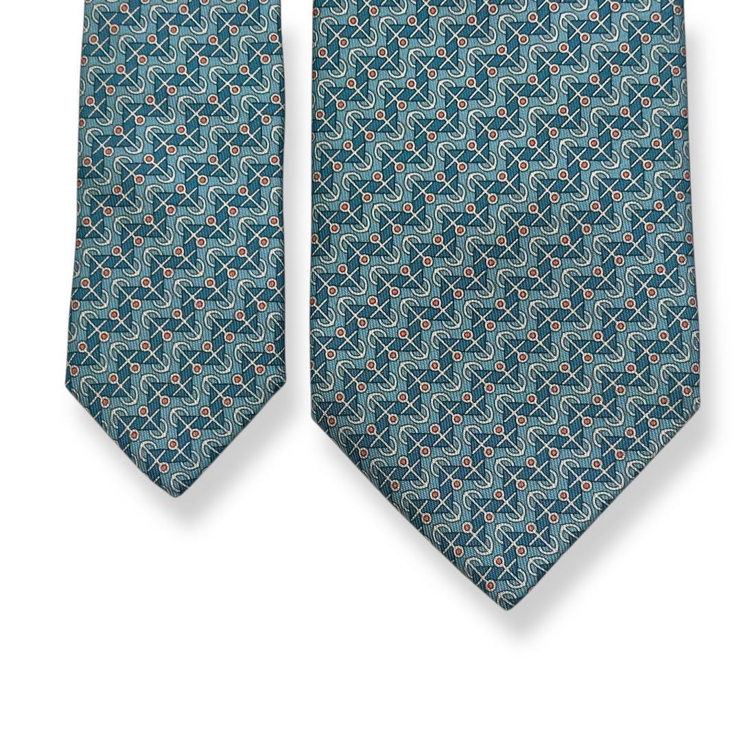 美品✨HERMES ネクタイ　エルメス　碇　マリン　春夏　ブルー　水色　海