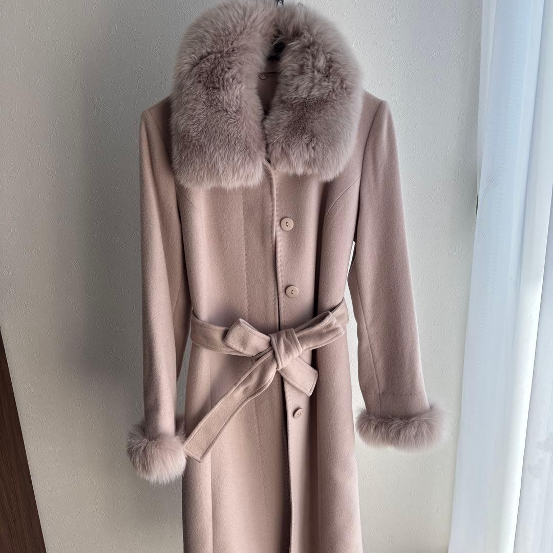 カシミヤコート　カシミヤ100% レディースコート　フォックスファー
