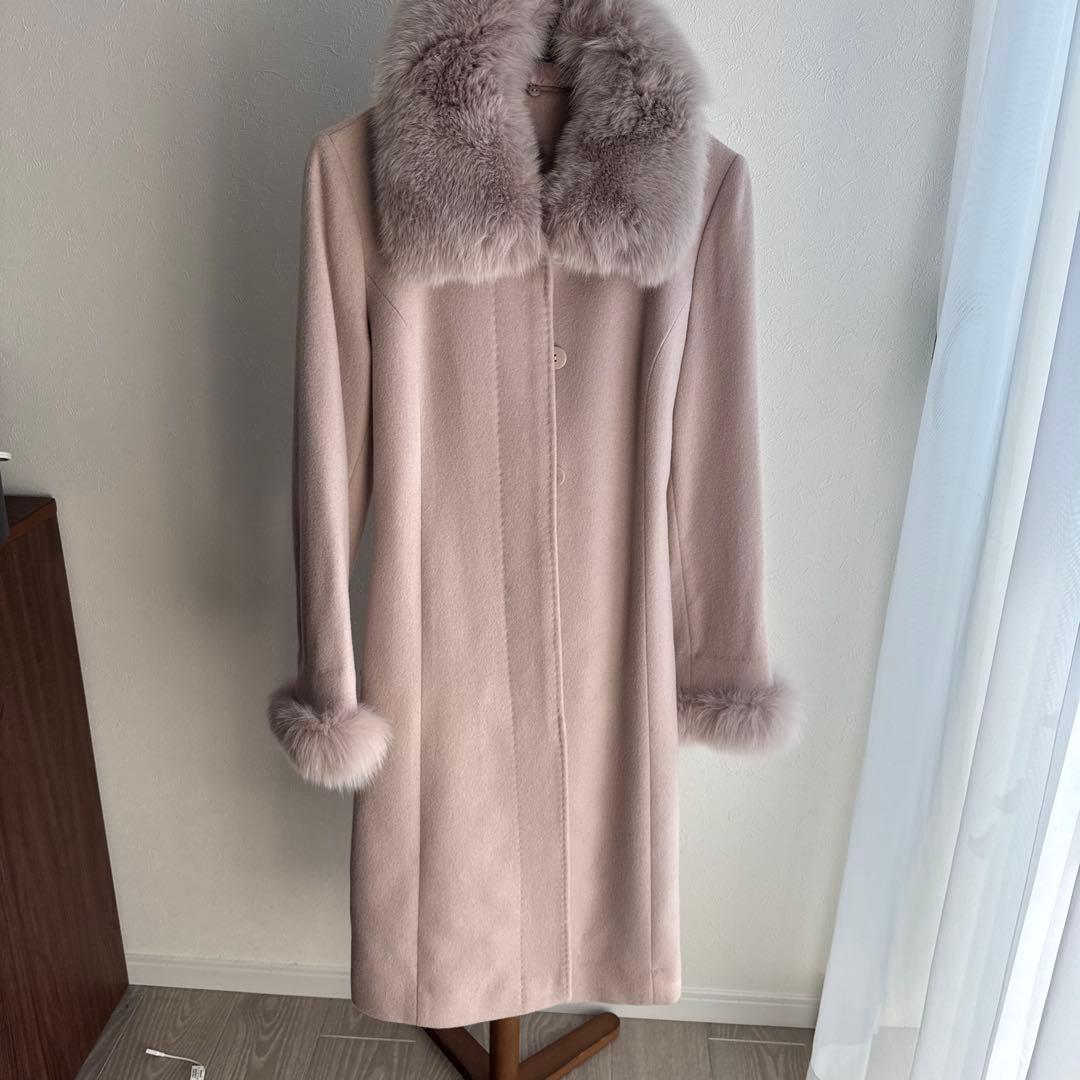 カシミヤコート　カシミヤ100% レディースコート　フォックスファー