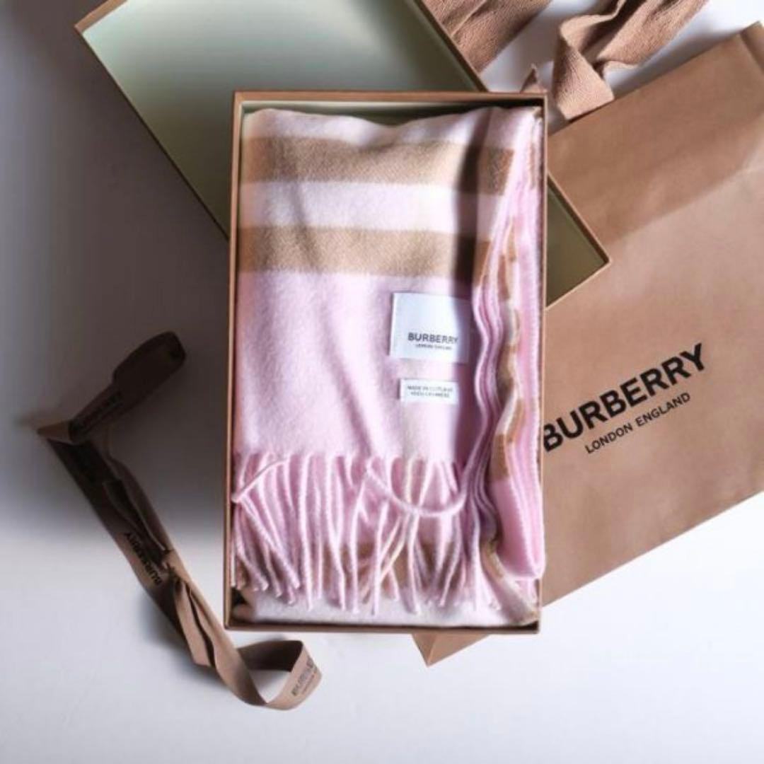 極美品☆現行☆バーバリー☆マフラー☆箱付☆ピンク☆ノバチェック柄☆カシミヤ☆