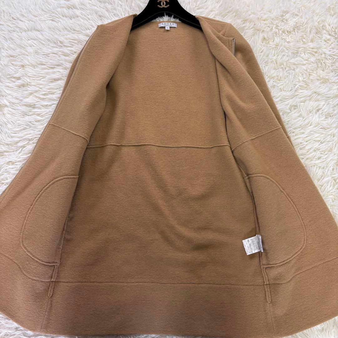 美品 ADORE カシミヤ混 ノーカラーコート キャメル 38