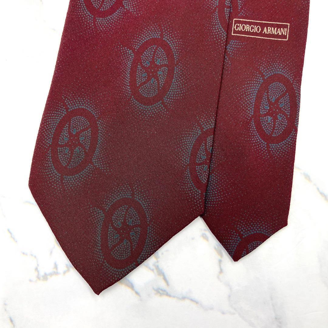◆美品◆GIORGIO ARMANI ネクタイ 赤色 車輪柄 モダンアート