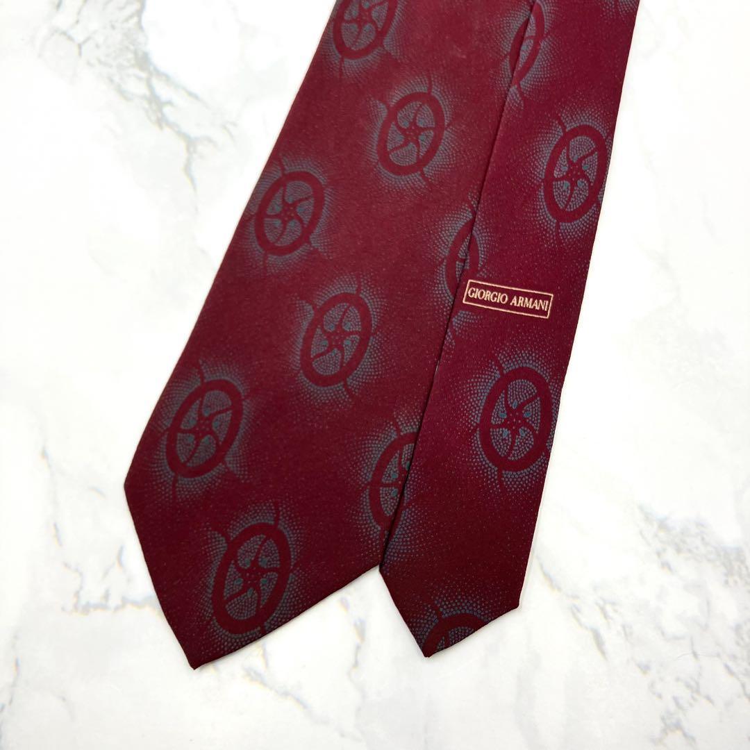 ◆美品◆GIORGIO ARMANI ネクタイ 赤色 車輪柄 モダンアート