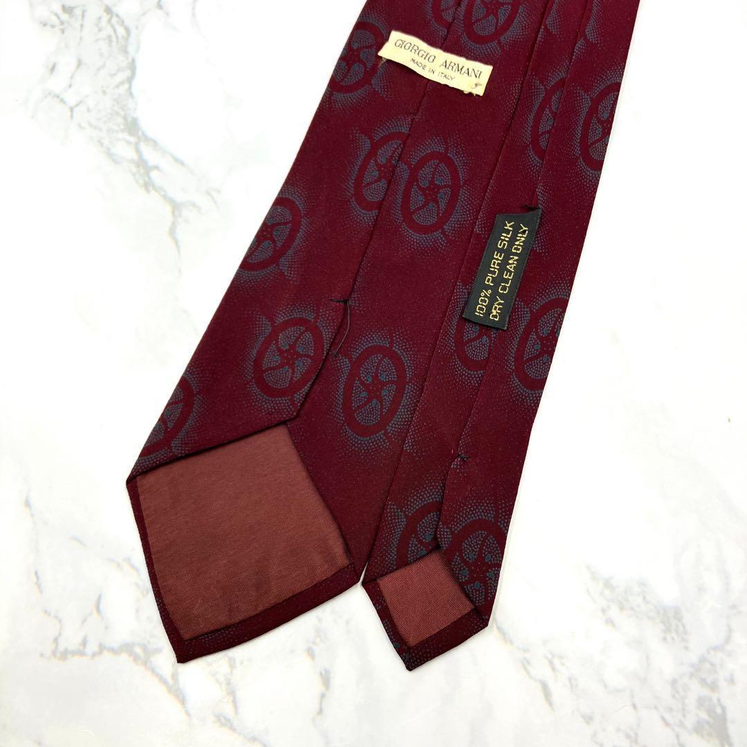 ◆美品◆GIORGIO ARMANI ネクタイ 赤色 車輪柄 モダンアート
