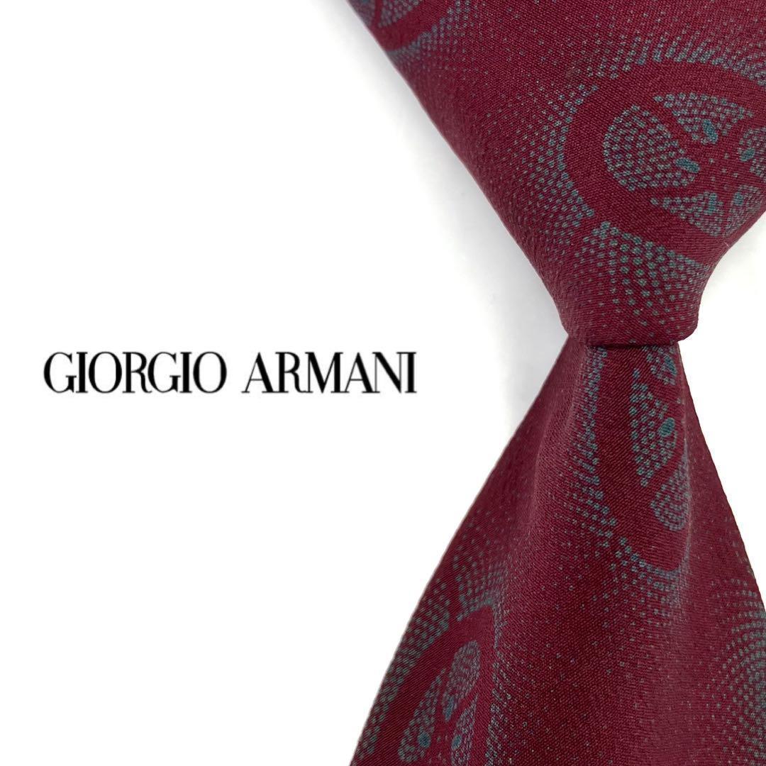 ◆美品◆GIORGIO ARMANI ネクタイ 赤色 車輪柄 モダンアート