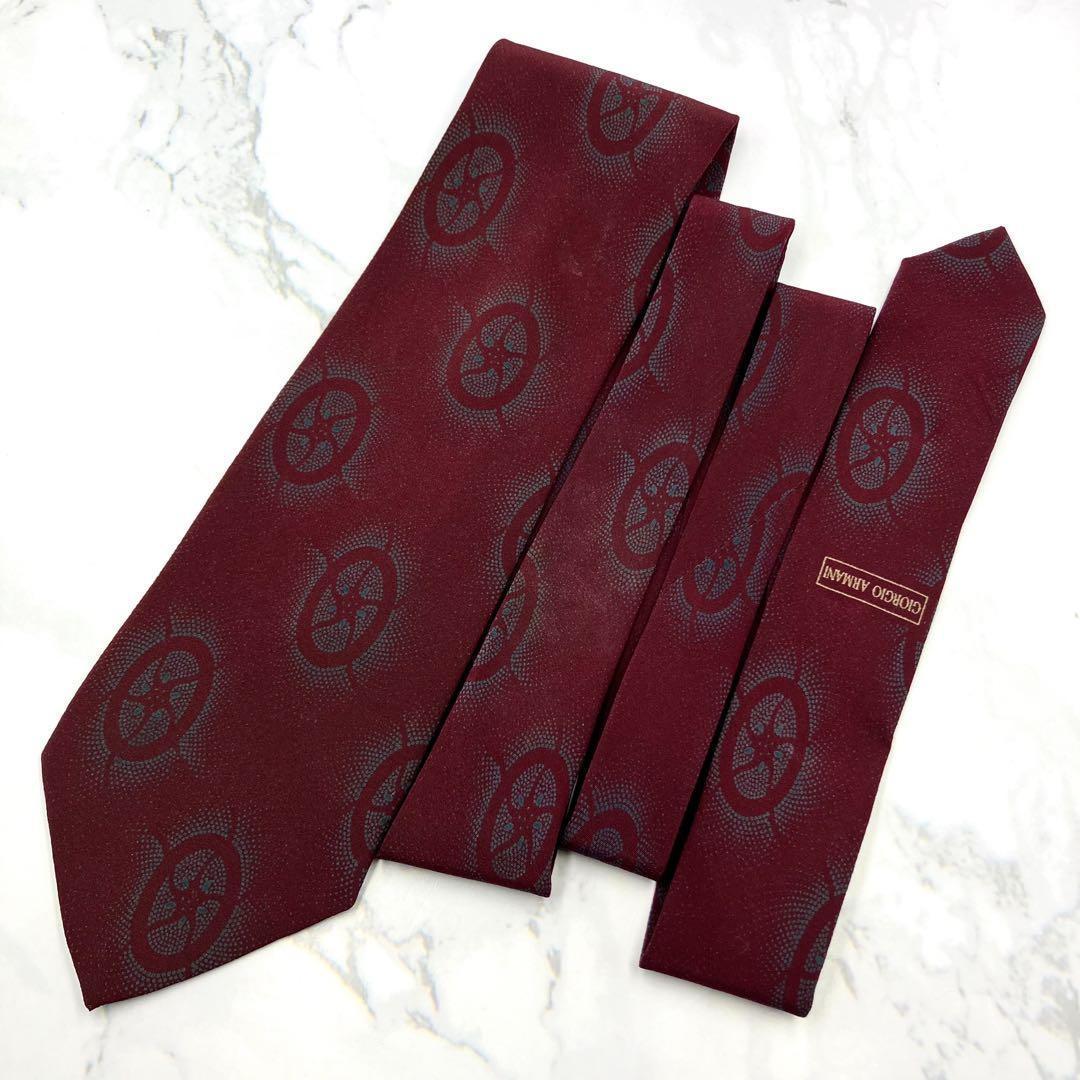 ◆美品◆GIORGIO ARMANI ネクタイ 赤色 車輪柄 モダンアート