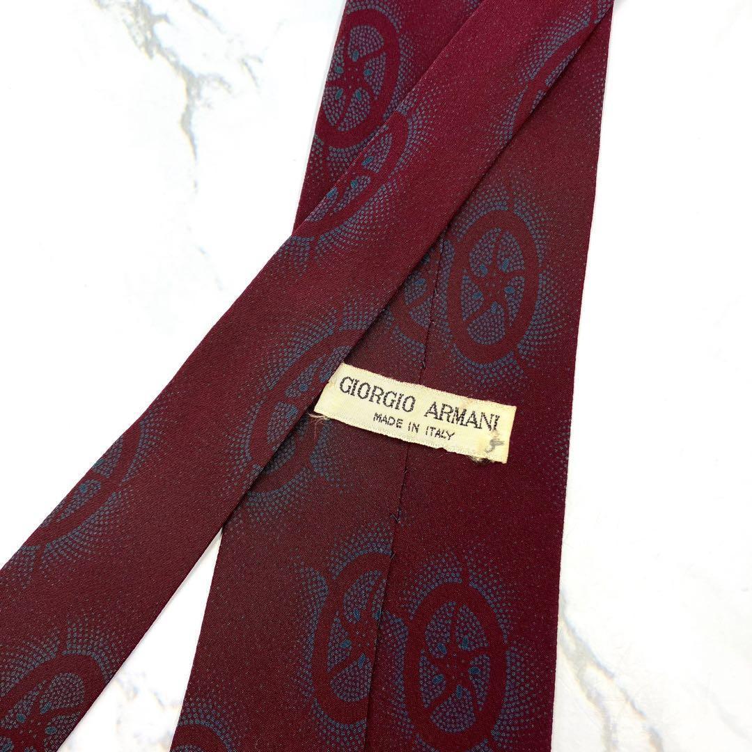 ◆美品◆GIORGIO ARMANI ネクタイ 赤色 車輪柄 モダンアート