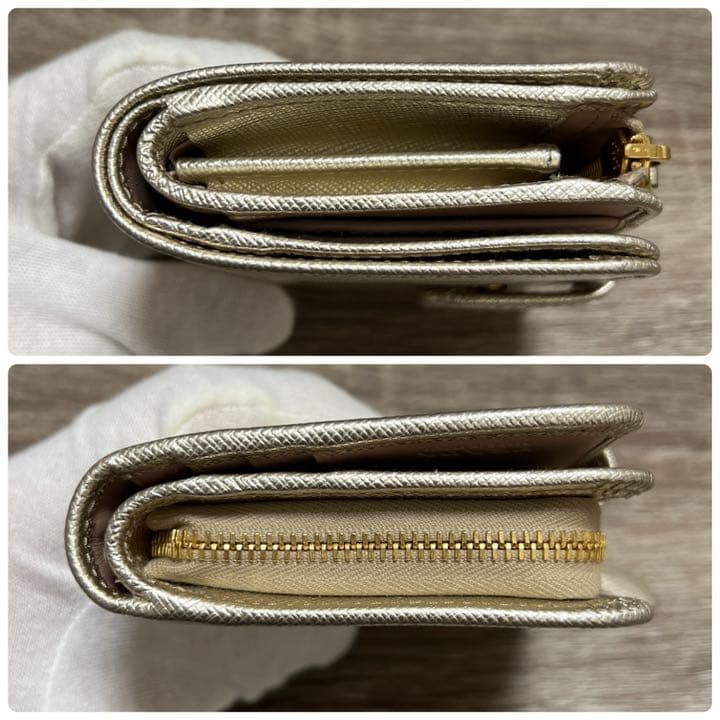 美品　プラダ　リボン　二つ折り財布　コンパクトウォレット　レザー