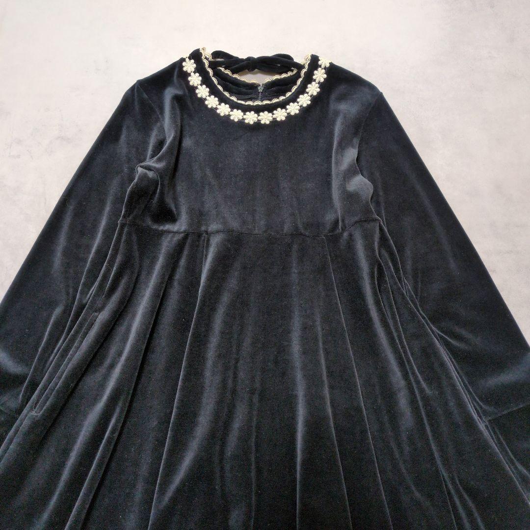 希少✨️Emily Temple ベロアワンピース❁レース刺繍 大人可愛い 黒