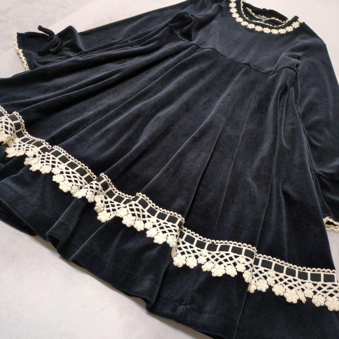 希少✨️Emily Temple ベロアワンピース❁レース刺繍 大人可愛い 黒