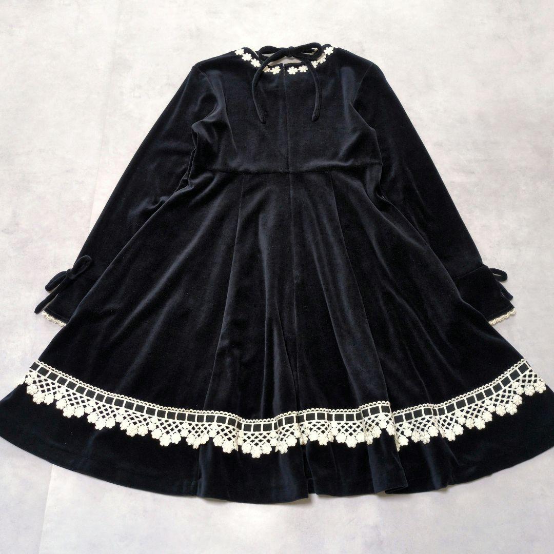 希少✨️Emily Temple ベロアワンピース❁レース刺繍 大人可愛い 黒