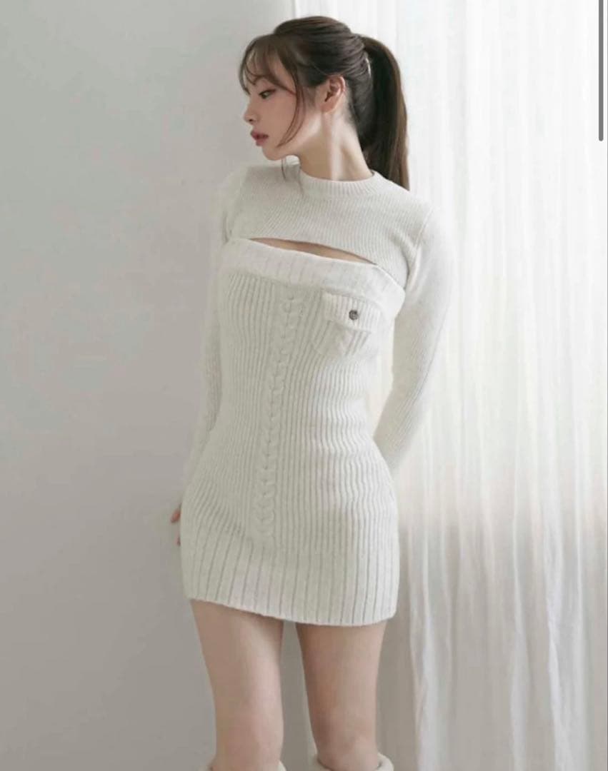 andmary Hug knit set dress white アンドマリー