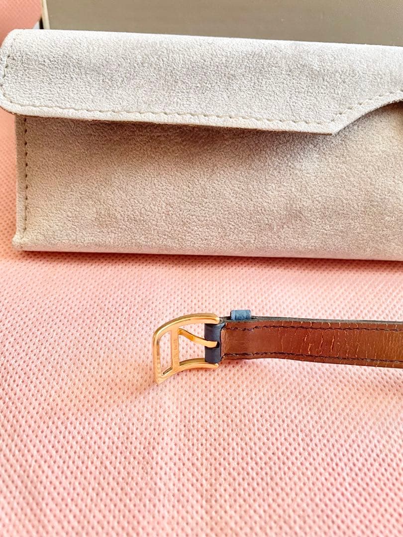 HERMES 青いレザー ケリー腕時計 ゴールド(付属品つき)