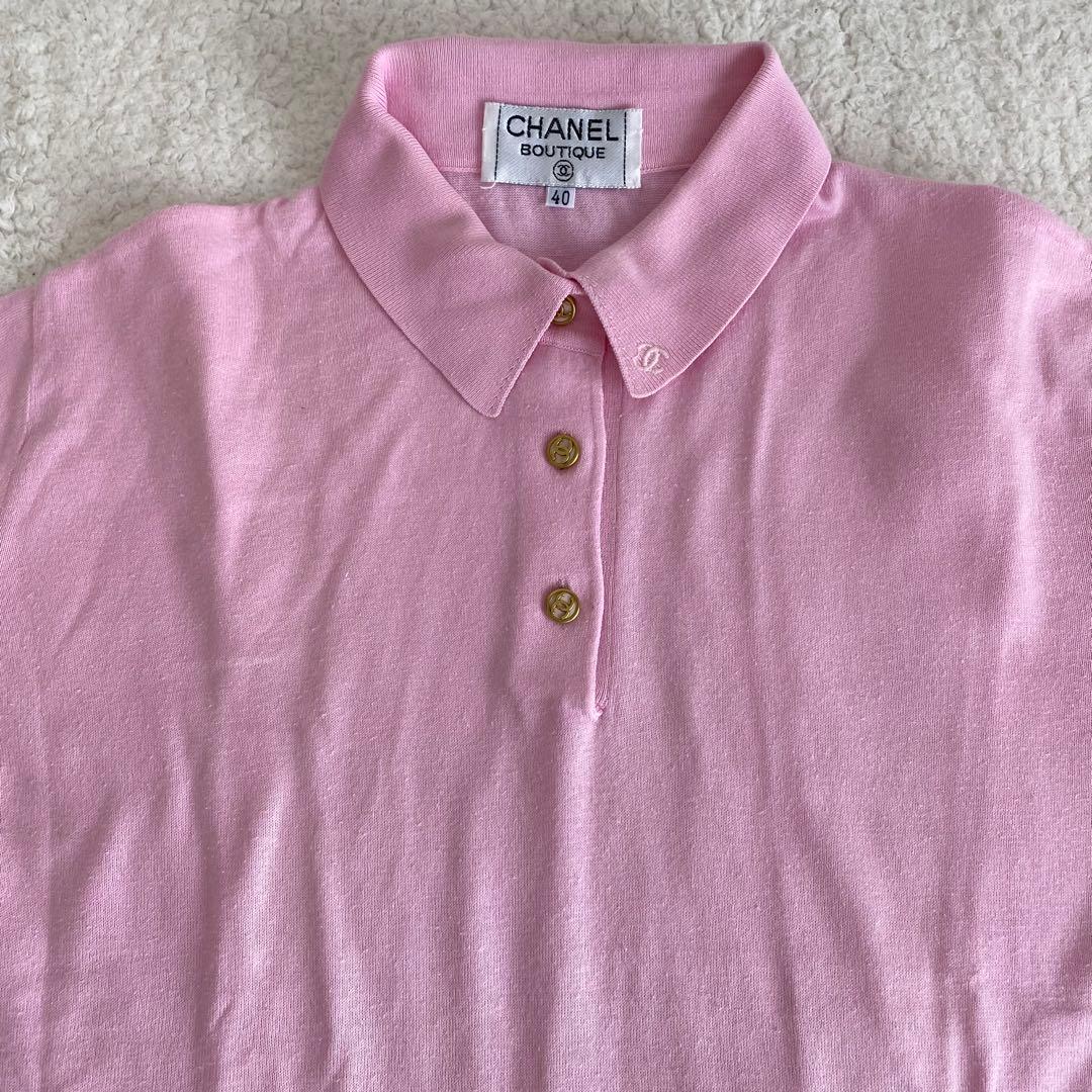 【CHANEL BOUTIQUE シャネル】ピンク　ポロシャツ　半袖　ビンテージ